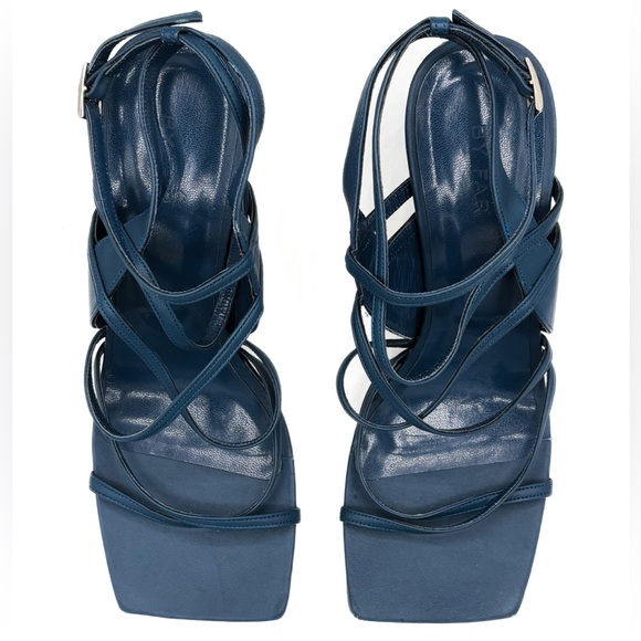 By Far Christina Navy Leather Suede Square Toe Heels EU 36 - Picture 3 of 8